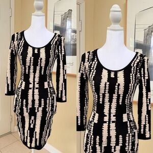 Forever 21 Black & Cream Long Sleeve Knit Dress Small